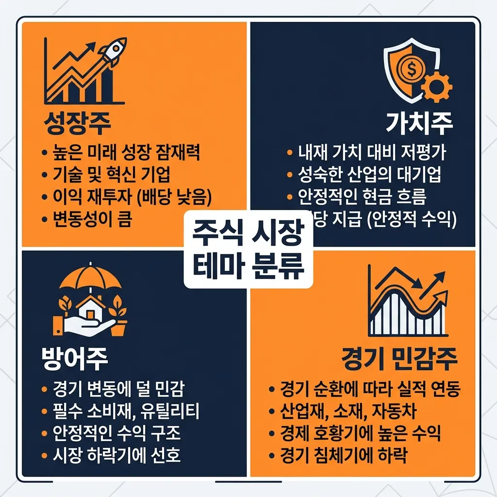 우주항공 관련주를 발사체·위성·위성통신·부품으로 묶은 비교 이미지