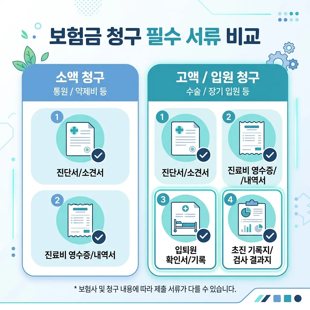 실손보험 청구에 필요한 기본 서류와 추가 서류를 정리한 체크리스트
