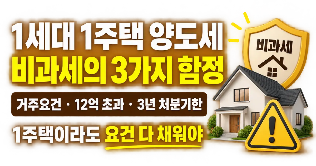1세대 1주택 양도세 비과세, 놓치면 세금 폭탄 되는 3가지 함정
