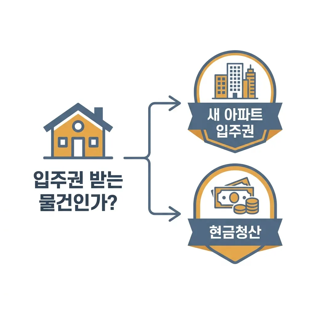 재개발 투자에서 입주권과 분담금 구조를 정리한 핵심 개념 도식