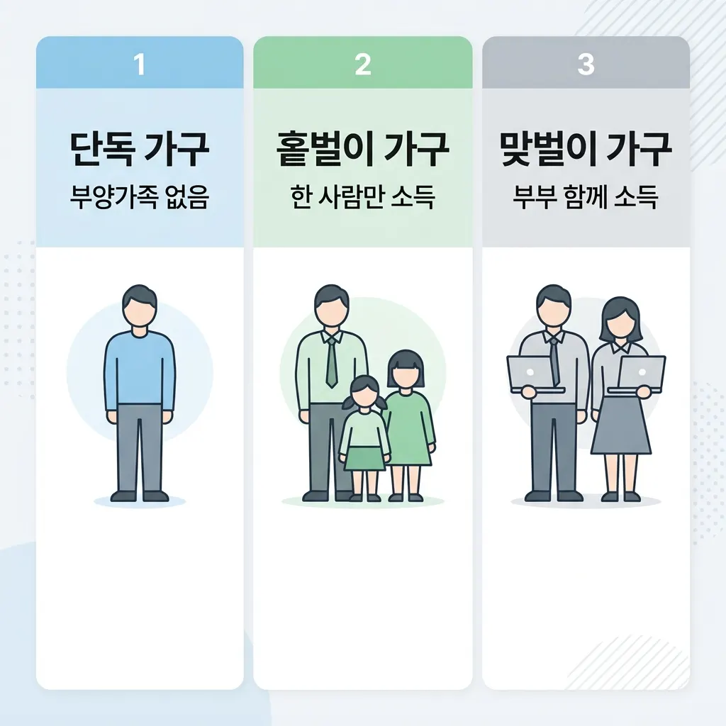 근로장려금 단독 홑벌이 맞벌이 가구 구분 개념도